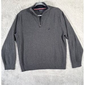 Nautica Gray Cotton‎ 1/4 Zip Pullover Sweater Men's Size M Preppy Outdoor